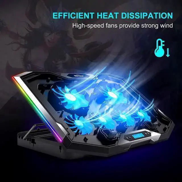 Main image of WISDUM RGB Gaming Notebook Cooler, Laptop Fan Stand Adjustable Height with 6 Quiet Fans and Phone Holder, Computer Chill Mat, for 15.6-17.3 Inch Laptops - Blue LED Light