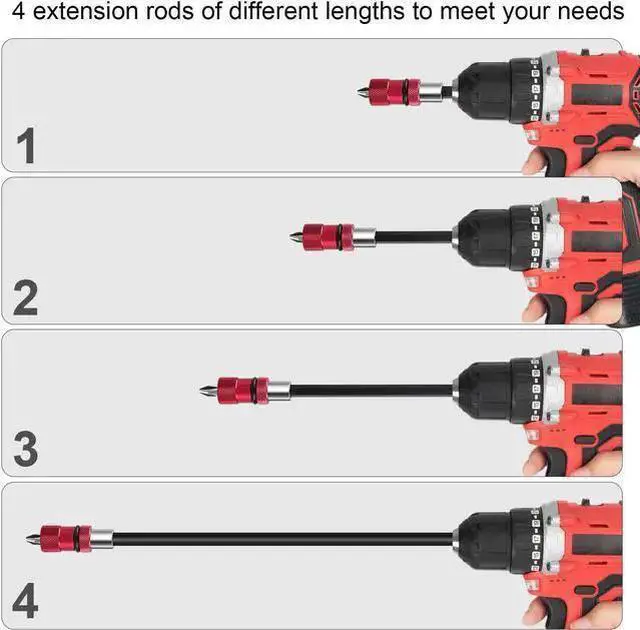 Alt view image 5 of 7 - WISDUM 4Pcs Steel Drill Extension Bit Holder Set - 12'' 6'' 4'' 2'' Magnetic Drill Screwdriver Bit Extender 1/4 inch Hex Bit Holder, Impact Driver Extension Adjustable Depth Screwdriver