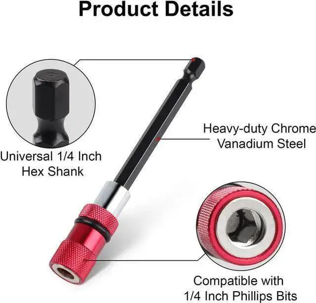 Alt view image 6 of 7 - WISDUM 4Pcs Steel Drill Extension Bit Holder Set - 12'' 6'' 4'' 2'' Magnetic Drill Screwdriver Bit Extender 1/4 inch Hex Bit Holder, Impact Driver Extension Adjustable Depth Screwdriver