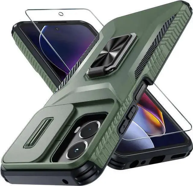 Main image of WISDUM for Motorola Moto G Power 5G 2024 Case with Tempered Glass Screen Protector and Camera Lens Cover,Rotated Ring Stable Kickstand,Heavy Duty Shockproof Protective Phone Cover-Alpine Green