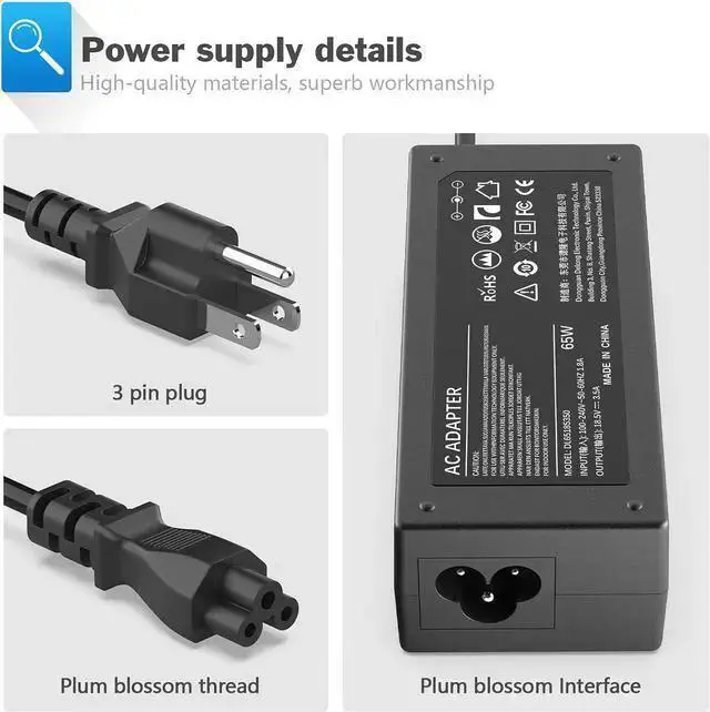 Alt view image 2 of 7 - WISDUM Laptop Charger for EliteBook 745 820 840 850 G1 G2; Probook 430 440 450 455 G1 G2; G42 G50 G56 G60 G61 G62 G71 G72 Power Supply Cord