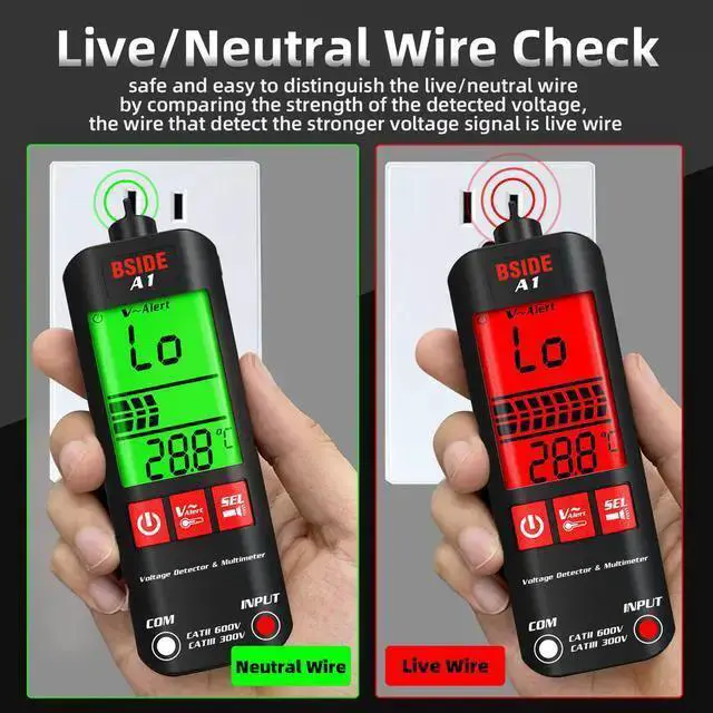 Alt view image 2 of 7 - WISDUM BSIDE A1 Mini Multimeter LCD Digital Tester Voltage Detector 2000 Counts DC/AC Voltage Frequency Resistance NCV Continuity Live Wire Neutral Wire Check True RMS Meter