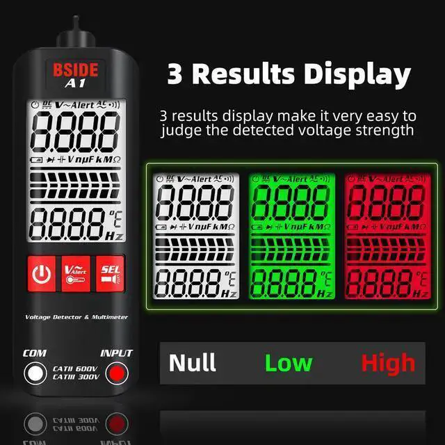 Alt view image 3 of 7 - WISDUM BSIDE A1 Mini Multimeter LCD Digital Tester Voltage Detector 2000 Counts DC/AC Voltage Frequency Resistance NCV Continuity Live Wire Neutral Wire Check True RMS Meter