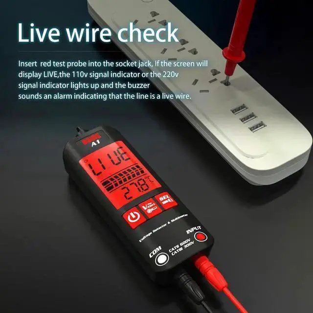 Alt view image 5 of 7 - WISDUM BSIDE A1 Mini Multimeter LCD Digital Tester Voltage Detector 2000 Counts DC/AC Voltage Frequency Resistance NCV Continuity Live Wire Neutral Wire Check True RMS Meter