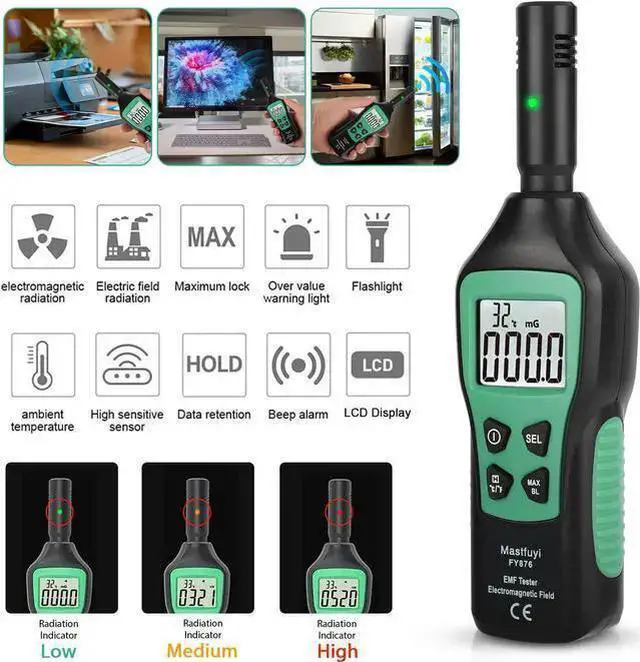 Main image of WISDUM 3-In-1 Digital Electromagnetic Radiation Filed Detector Tester Geiger Counter - EMF, Electric, and Magnetic Field Meter