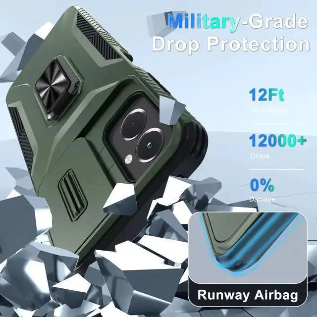 Alt view image 4 of 7 - WISDUM for Motorola Moto G Power 5G 2024 Case with Tempered Glass Screen Protector and Camera Lens Cover,Rotated Ring Stable Kickstand,Heavy Duty Shockproof Protective Phone Cover-Alpine Green