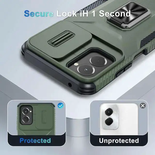 Alt view image 5 of 7 - WISDUM for Motorola Moto G Power 5G 2024 Case with Tempered Glass Screen Protector and Camera Lens Cover,Rotated Ring Stable Kickstand,Heavy Duty Shockproof Protective Phone Cover-Alpine Green