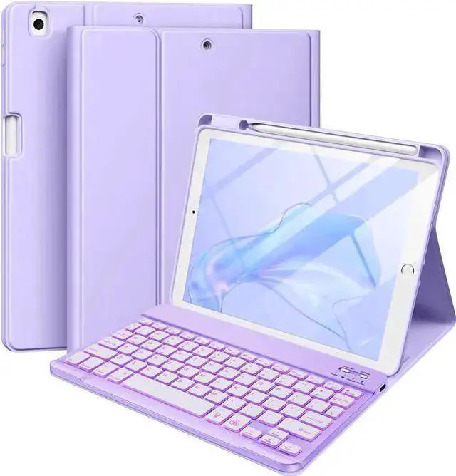 Main image of WISDUM 9th Generation Case with Keyboard 10.2 Inch - Backlit Wireless Detachable Folio Cover with Pencil Holder for 8th Gen / 7th Gen/ Pro 10.5" / Air 3rd Gen (Purple)