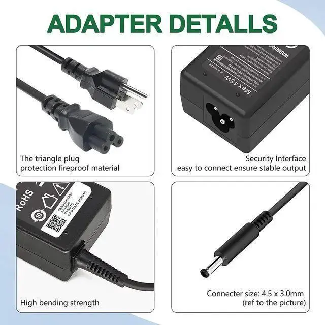 Alt view image 2 of 7 - WISDUM 45W Charger for Laptop Charger,AC Adapter for Inspiron 15 3000 5000 Series 15-3552 3555 3558 3565 3567 5551 5552 5555 5558 5559 Laptop Power Supply Cord