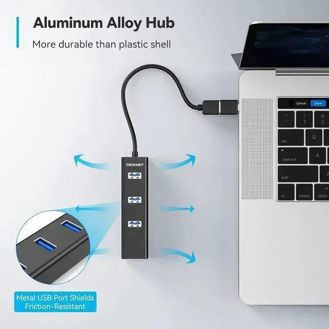 Alt view image 7 of 7 - WISDUM USB to Ethernet Adapter, USB C to Ethernet, Aluminum 3 Port USB 3.0 Hub with RJ45 10/100/1000 Gigabit Ethernet Adapter Converter LAN Wired, USB Network Adapter with USB C for Laptop