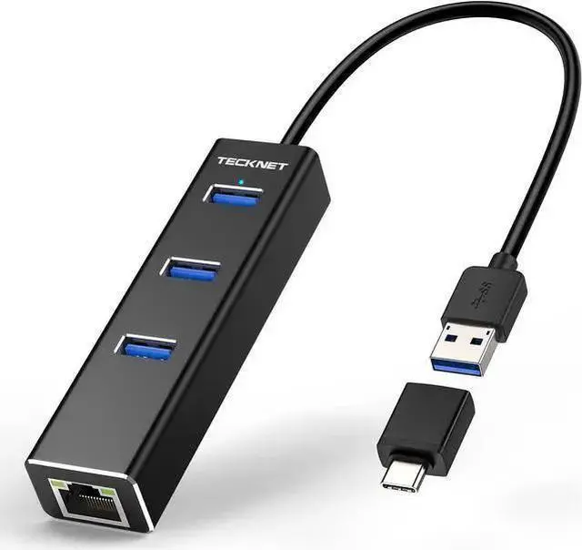Main image of WISDUM USB to Ethernet Adapter, USB C to Ethernet, Aluminum 3 Port USB 3.0 Hub with RJ45 10/100/1000 Gigabit Ethernet Adapter Converter LAN Wired, USB Network Adapter with USB C for Laptop