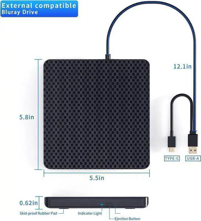 Alt view image 4 of 5 - WISDUM POTVMOSL External Compatible Bluray Player Read and Write Portable Burner Compatible with USB 3.0 and Type-C Port/Win 7-11/MAC OS Compatible for Reading BD/DVD/CD