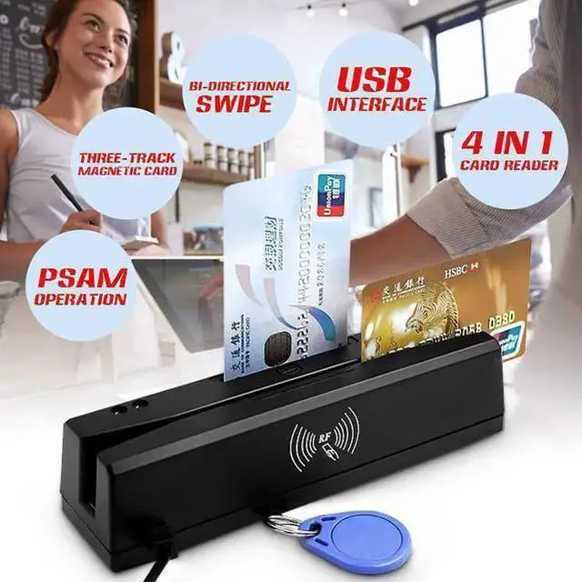 Main image of WISDUM 4-in-1 Multi Card Reader Magnetic Stripe Credit Card EMV IC Chip RFID PSAM Reader Writer Digital Memory Card Reader