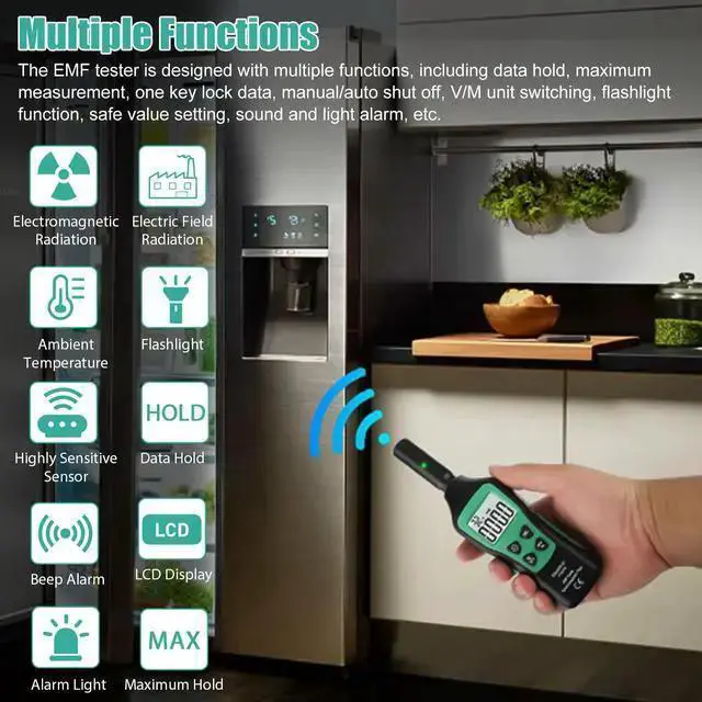 Alt view image 5 of 7 - WISDUM 3-In-1 Digital Electromagnetic Radiation Filed Detector Tester Geiger Counter - EMF, Electric, and Magnetic Field Meter