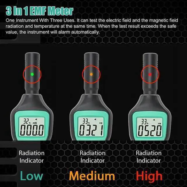 Alt view image 2 of 7 - WISDUM 3-In-1 Digital Electromagnetic Radiation Filed Detector Tester Geiger Counter - EMF, Electric, and Magnetic Field Meter