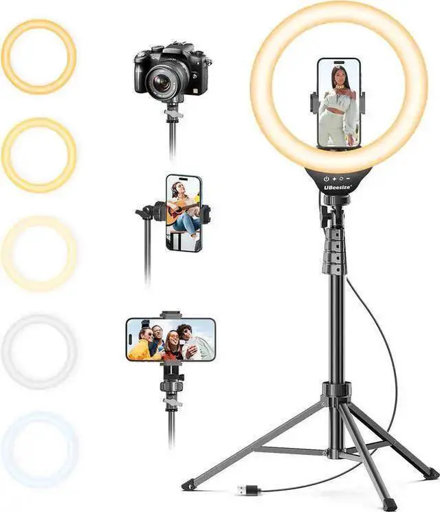 Main image of WISDUM UBeesize 12'' Selfie Ring Light with 62 Tripod Stand for Video Recording, Live Streaming(YouTube, Instagram, TIK Tok), Compatible with Phones, Cameras and Webcams