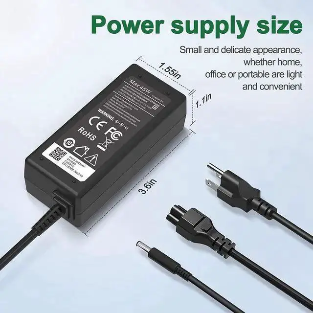 Alt view image 6 of 7 - WISDUM 45W Charger for Laptop Charger,AC Adapter for Inspiron 15 3000 5000 Series 15-3552 3555 3558 3565 3567 5551 5552 5555 5558 5559 Laptop Power Supply Cord