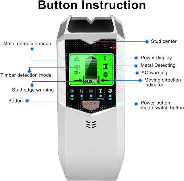 Alt view image 6 of 7 - WISDUM 5 in 1 Stud Finder Wall Scanner - Stud Finder Wall Sensor Detector with LED Display & Audio Alarm for Wood, Metal, AC Wire Detectior(Silver)
