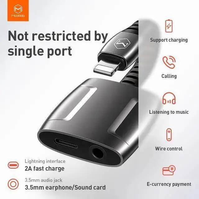 Alt view image 4 of 5 - WISDUM mcdodo 2 in 1 Aux Headphone Adapter & Charger Dongle,Lightning to 3.5mm Audio Cable+Audio Charger Splitter Compatible with Phone 14,13,12,11,,iPod