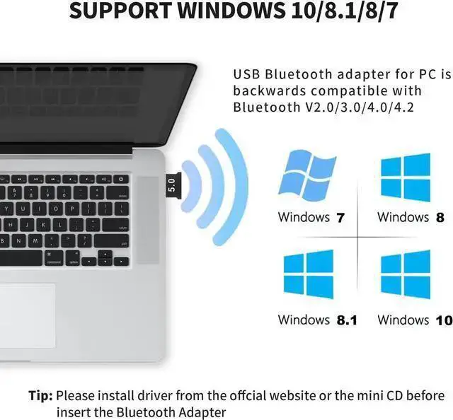 Alt view image 4 of 7 - WISDUM Bluetooth Adapter for PC 5.0 Bluetooth Adapter for Windows 11/10/8.1/8/7 Bluetooth Dongle with Ultra Range Dual Mode USB Dongle for PC for Keyboard, Mobile, Printer, Headset, Speakers