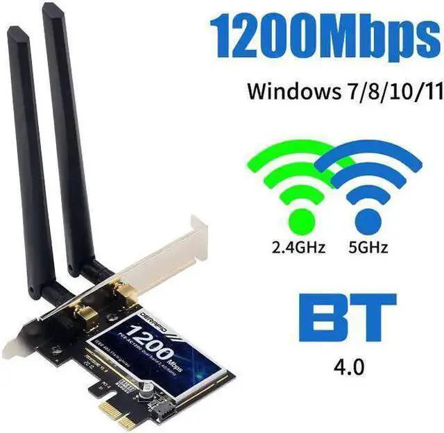 Main image of WISDUM PCE-AC1200 Desktop PCIe WiFi Card 1200Mbps 2.4GHz/5GHz WiFi Bluetooth 4.0 Wireless Adapter Dual Band Wireless-AC 802.11acbgn PCI Express x1 Network Card for Windows 7 8 10 11