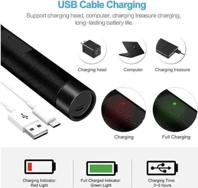 Alt view image 3 of 7 - WISDUM High Powerful Green Laser Pointer-303 10000m USB Charging Built-in Battery Laser Torch Red Dot Single Starry Burning Match