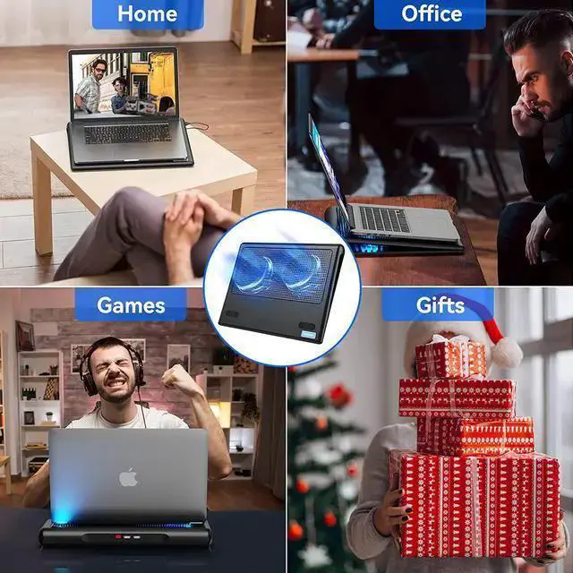 Alt view image 7 of 7 - WISDUM Laptop Cooling Pad, Portable Ultra-Slim Quiet Laptop Notebook Cooler Cooling Pad Stand with 2 USB Powered Fans, Fits 12-16 Inches (Blue)