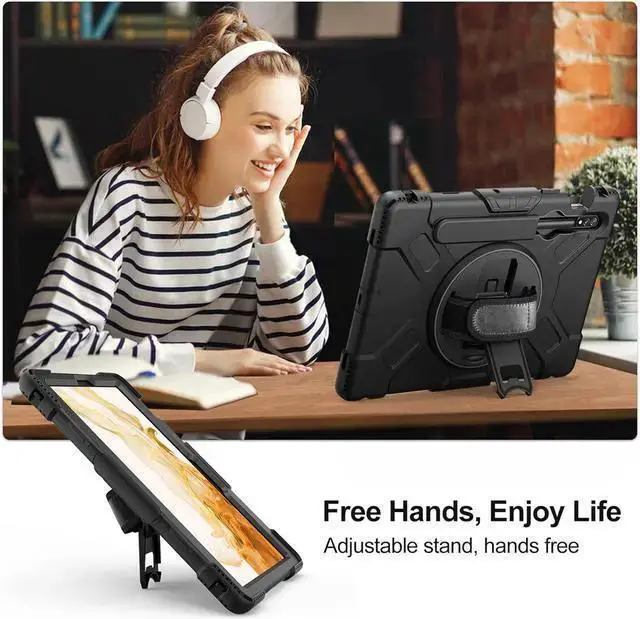 Alt view image 3 of 7 - WISDUM Case for Galaxy Tab S8 2022 / Tab S7 2020 11 Inch SM-X700/X706/T870/T875/T876T878 Shockproof Cover with Screen Protector/Hand Strap/Shoulder Strap/Pen Holder