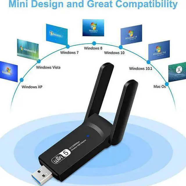Alt view image 2 of 5 - WISDUM 1200Mbps WIFI USB adapter 2.4/ 5GHz Wireless USB 3.0 PC Network Card USB Dongle