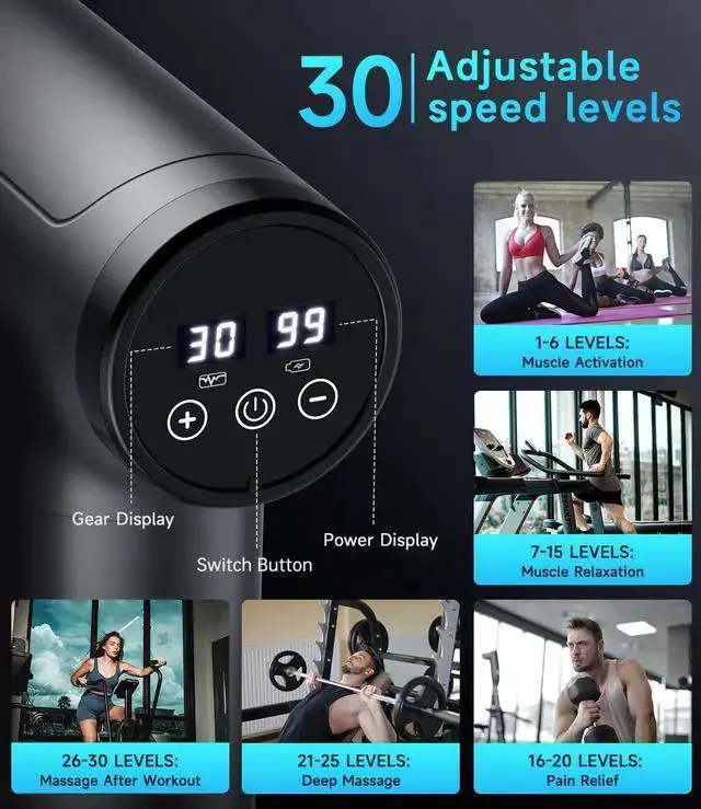 Alt view image 2 of 7 - WISDUM Massage Gun Deep Tissue, Mini Percussion for Athletes, Portable Muscle with 6 Attachments Pain Relief - Back, Neck, Body 30 Speed (Black)