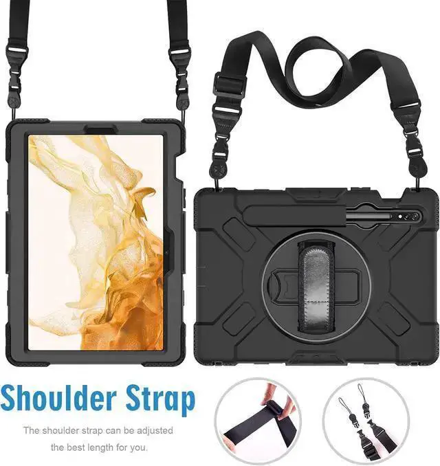 Alt view image 5 of 7 - WISDUM Case for Galaxy Tab S8 2022 / Tab S7 2020 11 Inch SM-X700/X706/T870/T875/T876T878 Shockproof Cover with Screen Protector/Hand Strap/Shoulder Strap/Pen Holder