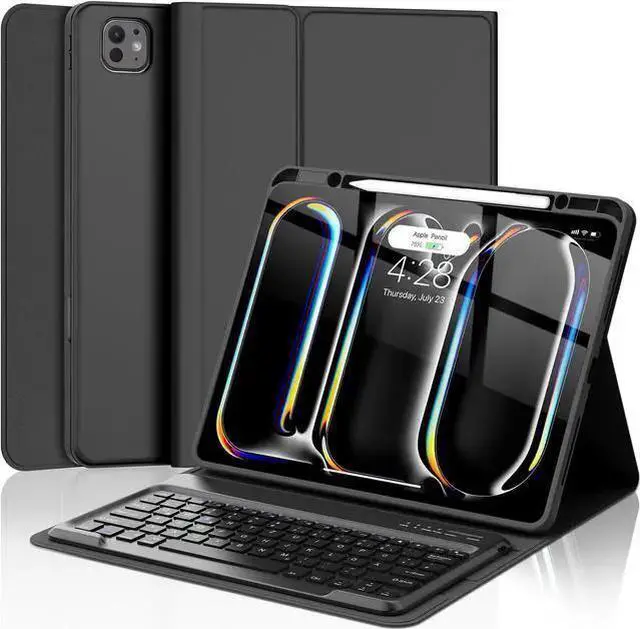 Main image of WISDUM Pro 13 inch Case 2024 with Keyboard, Smart Folio Cover with Upper Pencil Holder for Pro 13-inch M4, Rechargeable, Magnetic Detachable Bluetooth Keyboard for Pro 7th Gen 13inch, Black
