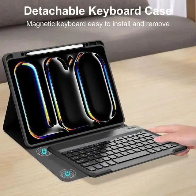 Alt view image 3 of 5 - WISDUM Pro 13 inch Case 2024 with Keyboard, Smart Folio Cover with Upper Pencil Holder for Pro 13-inch M4, Rechargeable, Magnetic Detachable Bluetooth Keyboard for Pro 7th Gen 13inch, Black