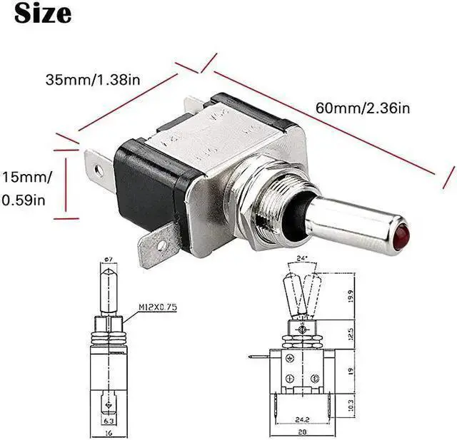 Alt view image 5 of 7 - WISDUM 5pcs SPST LED Lighted Rocker Toggle Switch Marine Toggle Switch, On-Off LED Toggle Switch 12V 20A for Car RV Vehicles Truck Boat