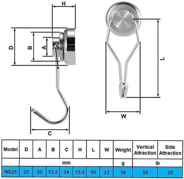 Alt view image 7 of 7 - WISDUM 60LBS Swivel Swing Magnetic Hooks, Neodymium Magnet Hooks - Great for Your Refrigerator and Other Magnetic Surfaces 67.5mm(2.66in) in Length - Pack of 8