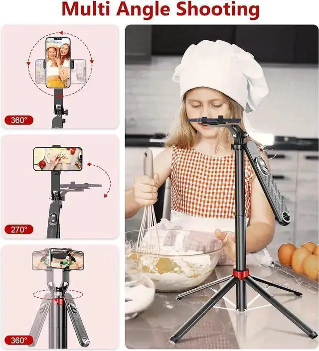 Alt view image 4 of 7 - WISDUM Huryfox Selfie Stick Phone Tripod - 71 inch Tall Cell Phone Holder with Detachable Wireless Remote, Phone Stand for Recording, Video and Picture, Compatible with , Android Phone, Camera & Gopro