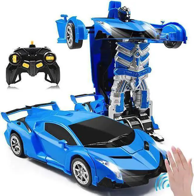Main image of WISDUM RC Car Transforming Robot Model Toy 1 14 Gesture Sensing Drifting Remote Control Transform Vehicle Deformed Racing with Realistic Engine Sounds amp One Button Transformation for Boys Girls Blue