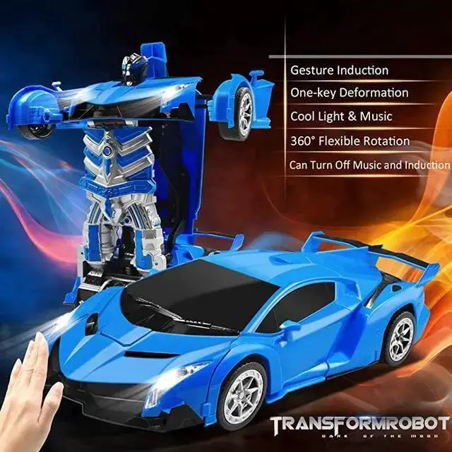 Alt view image 2 of 7 - WISDUM RC Car Transforming Robot Model Toy 1 14 Gesture Sensing Drifting Remote Control Transform Vehicle Deformed Racing with Realistic Engine Sounds amp One Button Transformation for Boys Girls Blue