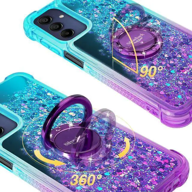 Alt view image 2 of 4 - WISDUM Silverback for Galaxy A15 5G Phone Case, Moving Liquid Holographic Sparkle Glitter Case with Kickstand, Girls Women Bling Diamond Ring Slim Protective Case for Galaxy A15 5G - Purple