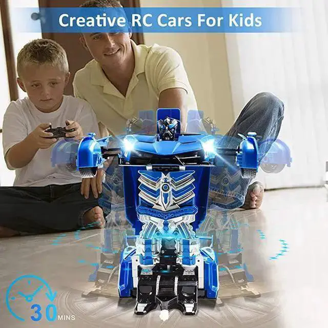 Alt view image 4 of 7 - WISDUM RC Car Transforming Robot Model Toy 1 14 Gesture Sensing Drifting Remote Control Transform Vehicle Deformed Racing with Realistic Engine Sounds amp One Button Transformation for Boys Girls Blue