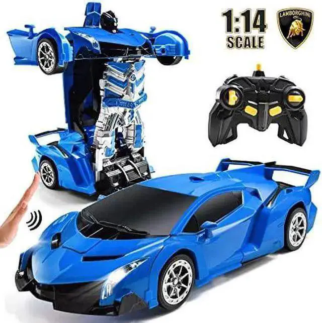 Main image of WISDUM RC Cars Robot for Kids Remote Control Transformrobot Car Toys with Gesture Sensing OneButton Deformation Auto Demo 114 Scale 360 Rotation Light Music Best Gift for Boys Girls Blue