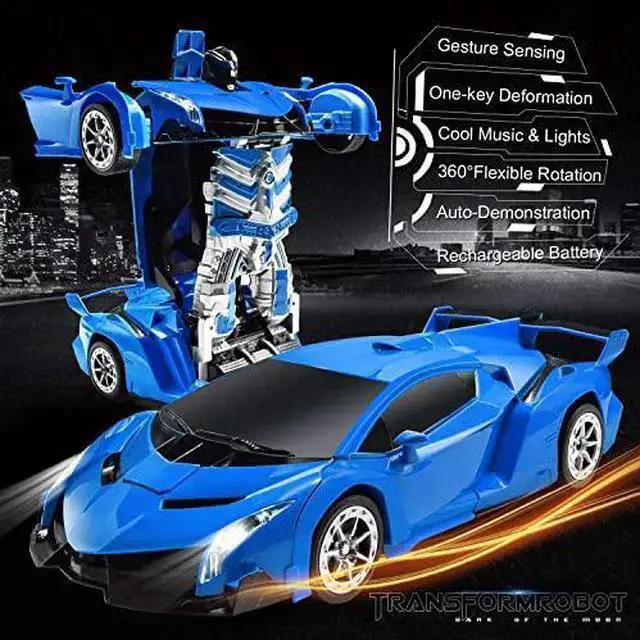 Alt view image 2 of 7 - WISDUM RC Cars Robot for Kids Remote Control Transformrobot Car Toys with Gesture Sensing OneButton Deformation Auto Demo 114 Scale 360 Rotation Light Music Best Gift for Boys Girls Blue