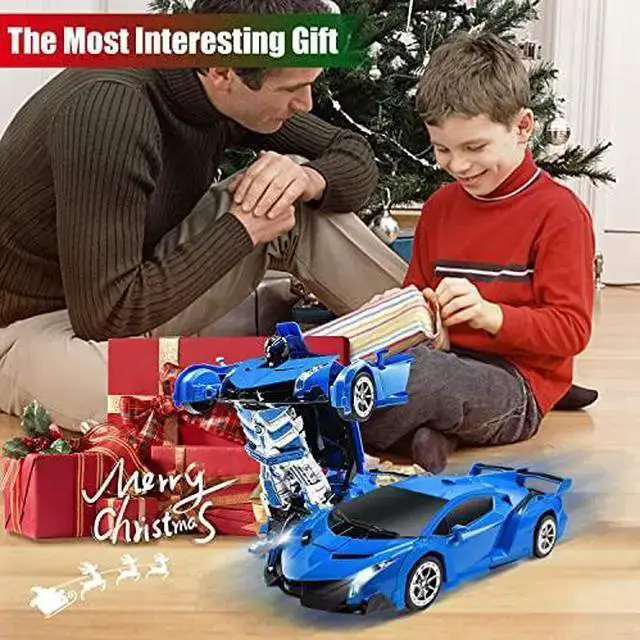 Alt view image 4 of 7 - WISDUM RC Cars Robot for Kids Remote Control Transformrobot Car Toys with Gesture Sensing OneButton Deformation Auto Demo 114 Scale 360 Rotation Light Music Best Gift for Boys Girls Blue