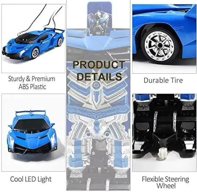 Alt view image 5 of 7 - WISDUM RC Cars Robot for Kids Remote Control Transformrobot Car Toys with Gesture Sensing OneButton Deformation Auto Demo 114 Scale 360 Rotation Light Music Best Gift for Boys Girls Blue