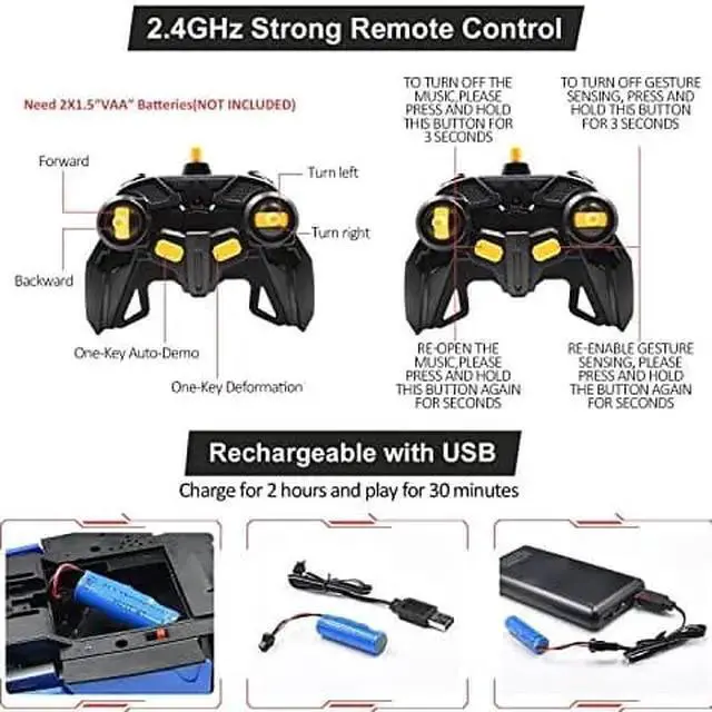 Alt view image 6 of 7 - WISDUM RC Cars Robot for Kids Remote Control Transformrobot Car Toys with Gesture Sensing OneButton Deformation Auto Demo 114 Scale 360 Rotation Light Music Best Gift for Boys Girls Blue