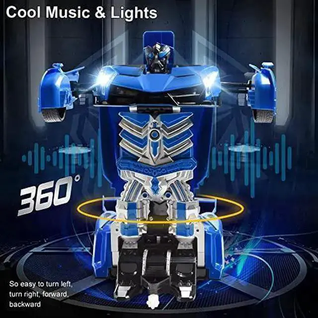 Alt view image 3 of 7 - WISDUM RC Cars Robot for Kids Remote Control Transformrobot Car Toys with Gesture Sensing OneButton Deformation Auto Demo 114 Scale 360 Rotation Light Music Best Gift for Boys Girls Blue
