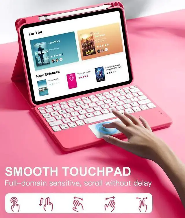 Alt view image 3 of 7 - WISDUM For 10th Generation Case with Keyboard (10.9", 2022), Smart Keyboard Folio Cover with Pencil Holder, Multi-Touch Trackpad, 7 Color Backlit, Detachable Keyboard for 10th Gen (Pink)