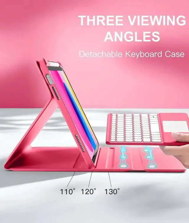 Alt view image 4 of 7 - WISDUM For 10th Generation Case with Keyboard (10.9", 2022), Smart Keyboard Folio Cover with Pencil Holder, Multi-Touch Trackpad, 7 Color Backlit, Detachable Keyboard for 10th Gen (Pink)