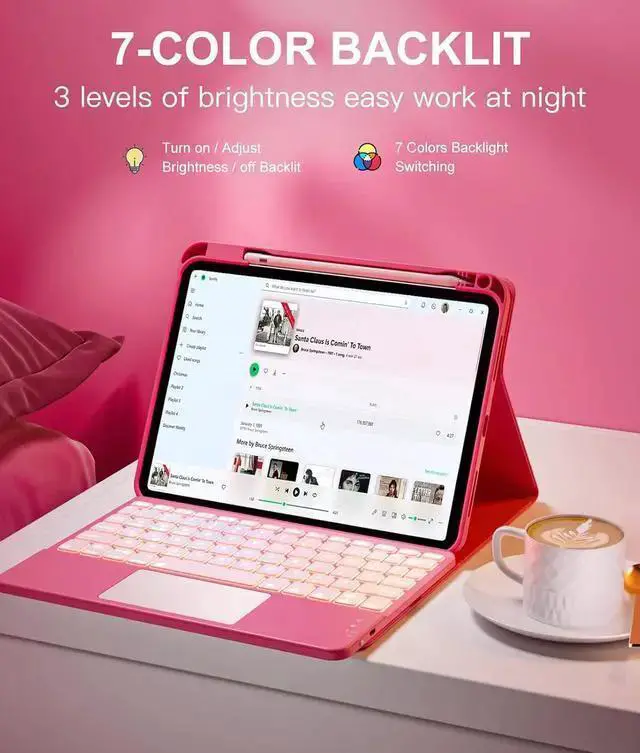 Alt view image 5 of 7 - WISDUM For 10th Generation Case with Keyboard (10.9", 2022), Smart Keyboard Folio Cover with Pencil Holder, Multi-Touch Trackpad, 7 Color Backlit, Detachable Keyboard for 10th Gen (Pink)