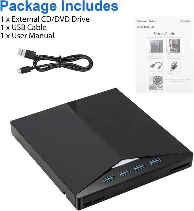 Alt view image 7 of 7 - WISDUM 7 in 1 USB 3.0 Multi-function External CD/DVD Drive - Type-C CD/DVD +/-RW Player Reader Writer Burner, 4 USB Ports, Support SD/TF Card, Optical CD DVD Drive (Black)